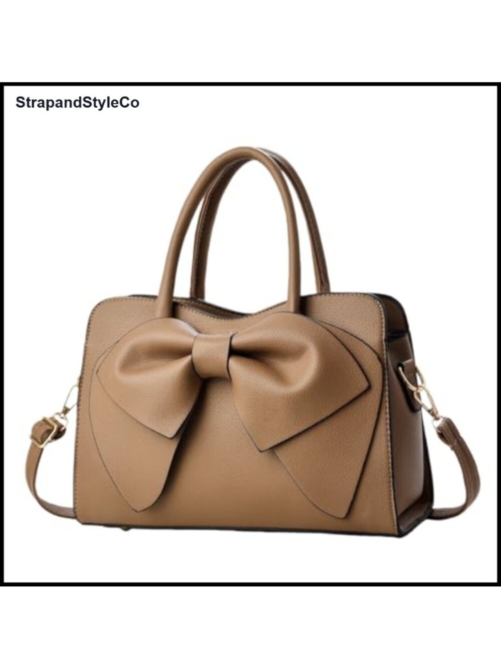 Faux Leather Satchel Handbag Oversized Bow Convertible Crossbody Tote